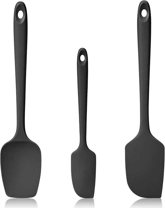 Lilybeam 600ºF Heat Resistant Silicone Spatula Spoonula Set of 3, Black