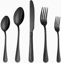 20 Pcs Black Silverware Set for 4, Food Grade Stainless Steel Flatware Set, Eating Utensils Sets Include Fork/Knife/Spoon, Reusable Cutlery Set for Home Kitchen, Dishwasher Safe, Pearl-edged