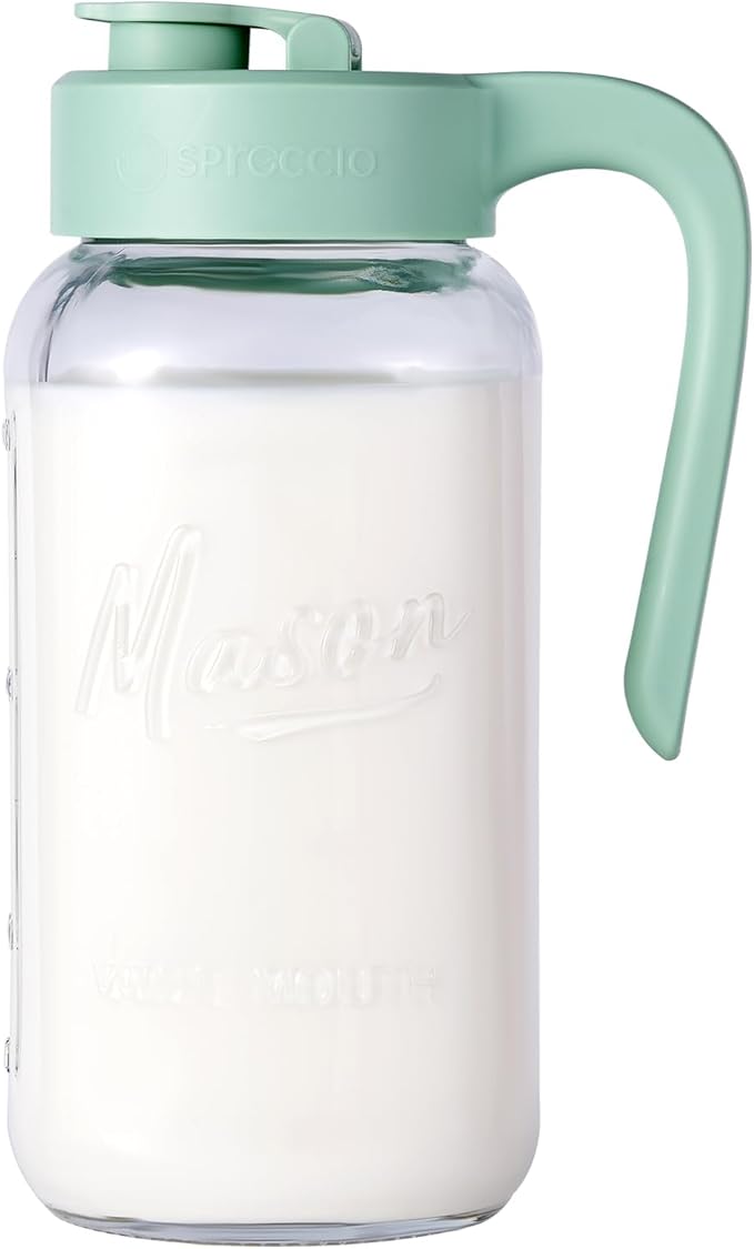 Spreccio Mason Jar Pitcher, 64 oz (2 quart), Glass Pitcher with Lid