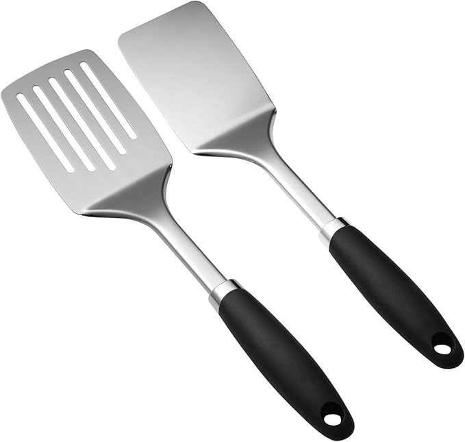Stainless Steel Spatulas Set, 2 Pack Metal Solid & Slotted Turner