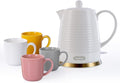 LONGSEED 1.26 Quarts Ceramic Electric Kettle with Infuser & Cups Kit, Boil Water Teapot, Boil-Dry Protection Auto Shut-off, Detachable Swivel Base, 1000W Fast Boiling for Tea and Coffee