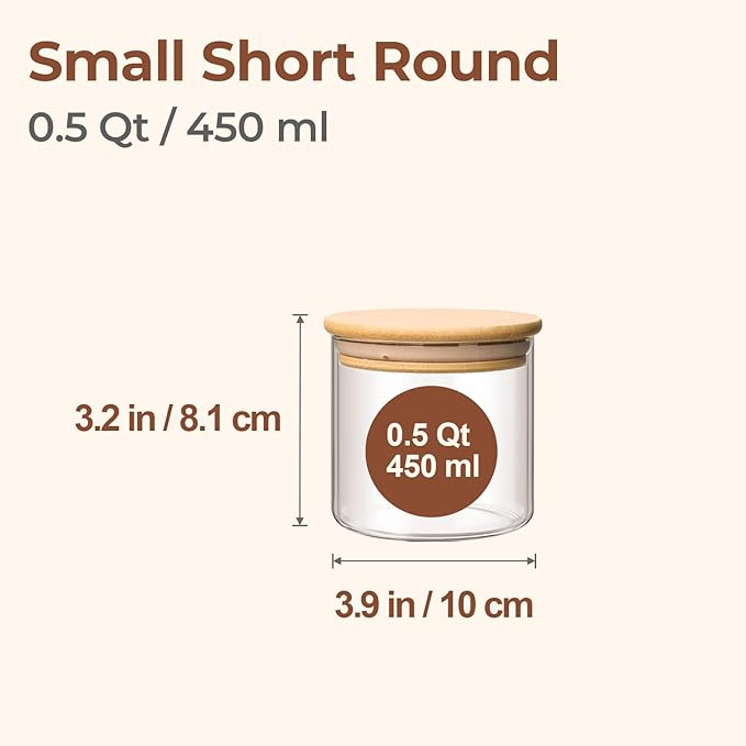 ComSaf Glass Storage Containers With Lids 0.5 Qt, 6 Pack Small Glass Jars