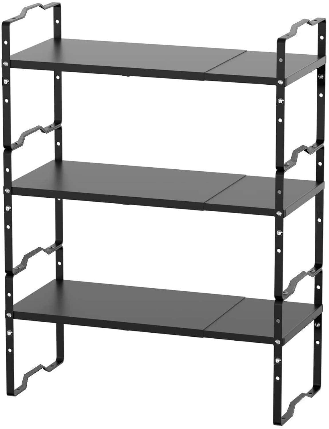 Jojocross Expandable Shelf for Cabinet Organizer Adjustable and Stackable Spice Rack at Kitchen and Bathroom More, Counter Countertop Cupboard Organization Pantry Storage(LARGE/3PACKS/BLACK)
