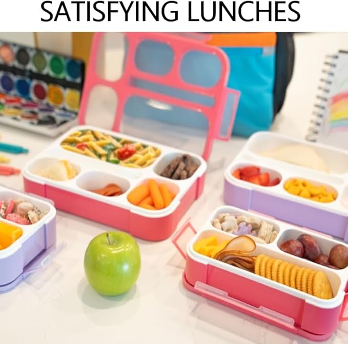 kinsho Bento Lunch Box Set of 2, Ice Pack with Insulated Bag, Pink & Purple