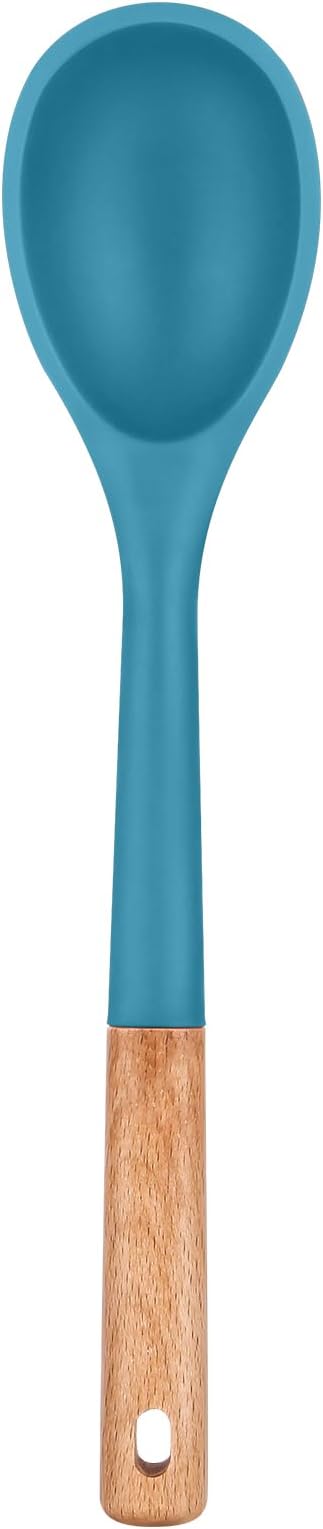 Badiano Large Silicone Cooking Spoons, Nonstick Solid Wooden Handle,13.2in