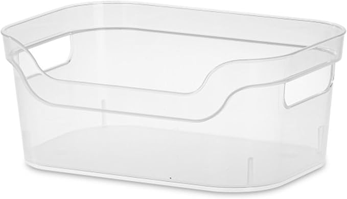 Sterilite 9.5 x 6.5 x 4 Inch Small Open Scoop Front Clear Storage Bin with Comfortable Carry Through Handles for Household Organization (48 Pack)