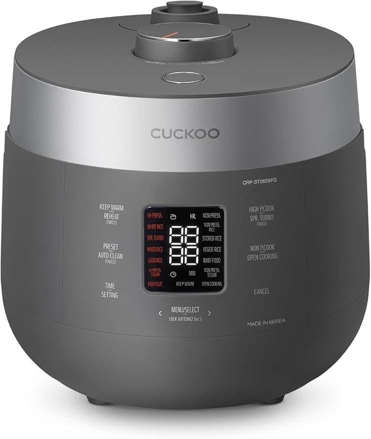 CUCKOO Twin Pressure Rice Cooker, 12-Cup Cooked, Gray, CRP-ST0609FG