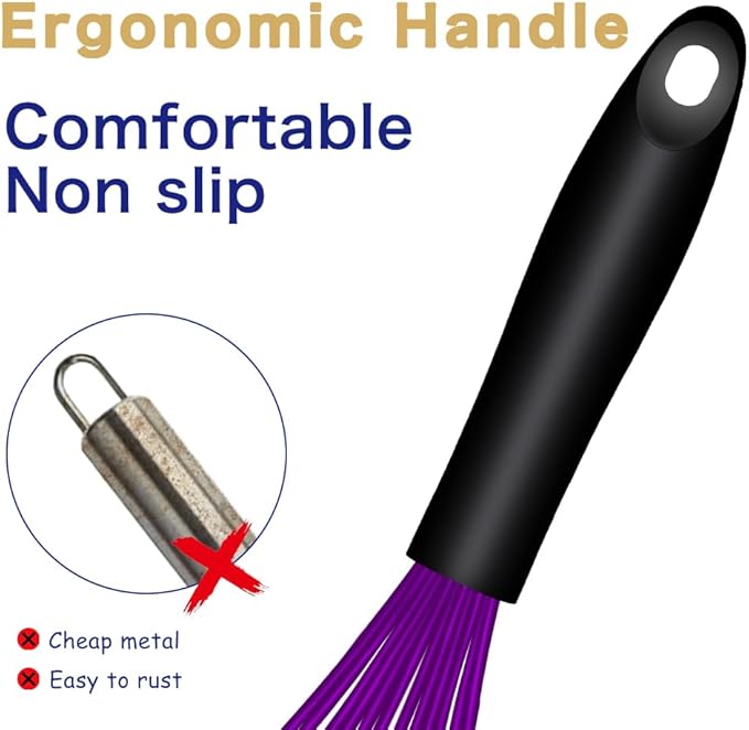 OYV Silicone Whisk Set of 3, 8/10/12 Inch, Dishwasher Safe,Red/Purple/Green
