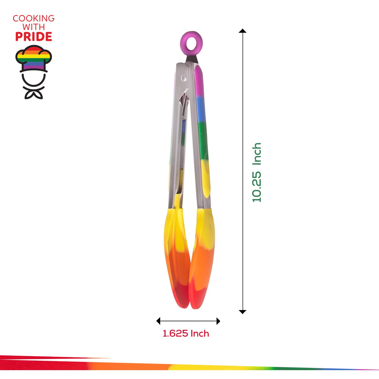 Cooking With Pride Non-Stick Spring-Action Locking Tongs, Heat-Safe Silicone With Zinc-Plated Iron, 10.25-Inch