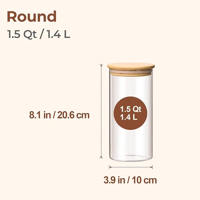 ComSaf Glass Storage Containers wtih Lids 1.5 Qt, Set of 3 Food Storage Jar