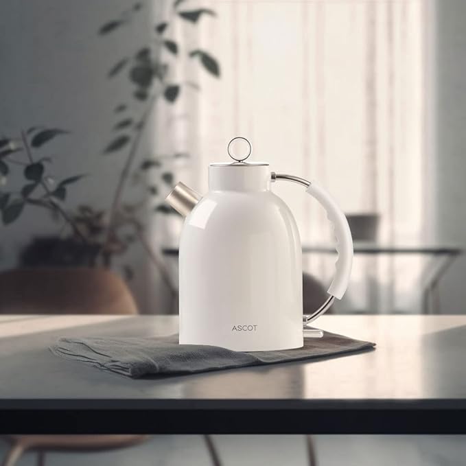 ASCOT Electric Kettle, Stainless Steel Tea Boiler 1.5qt 1500W Retro Tea Heater & Boiling Kettle, Auto Shut-Off and Boil-Dry Protection(White)