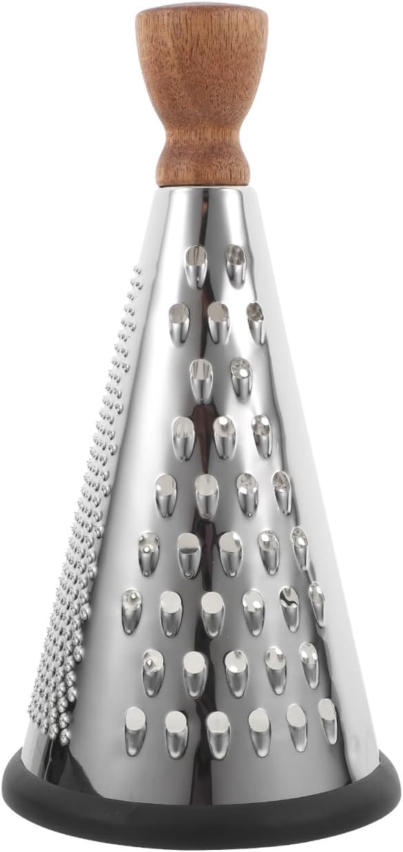 Cabilock Wooden Handle Cheese Grater Cone Shaped Manual Grater for Cheese Vegetables and Fruit Multifunctional Kitchen Utensil for Home Restaurant and Hotel Use