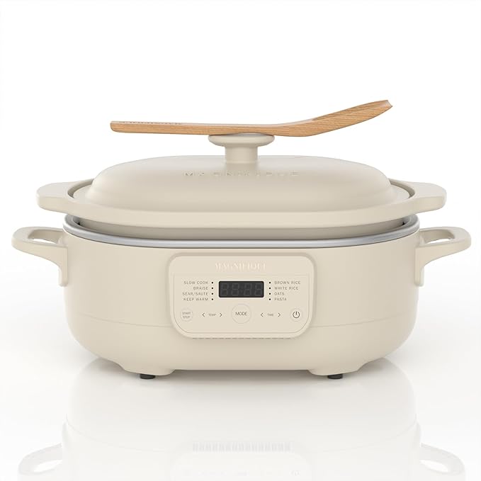 4 Quart Claypot Slow Cooker with Flexible Easy Programming, 8-in-1 Multi Cooker, Removable Crock, Nonstick, Oven Safe Pot to 450°F, Oatmeal