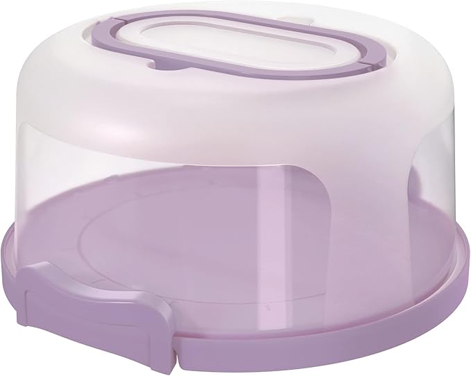 Top Shelf Elements Round Cake Carrier Two Sided Cake Holder Serves as Five Section Serving Tray, Portable Cake Stand Fits 10 inch Cake, Cake Box Comes With Handle, Cake Container Holds Pies (Lilac)