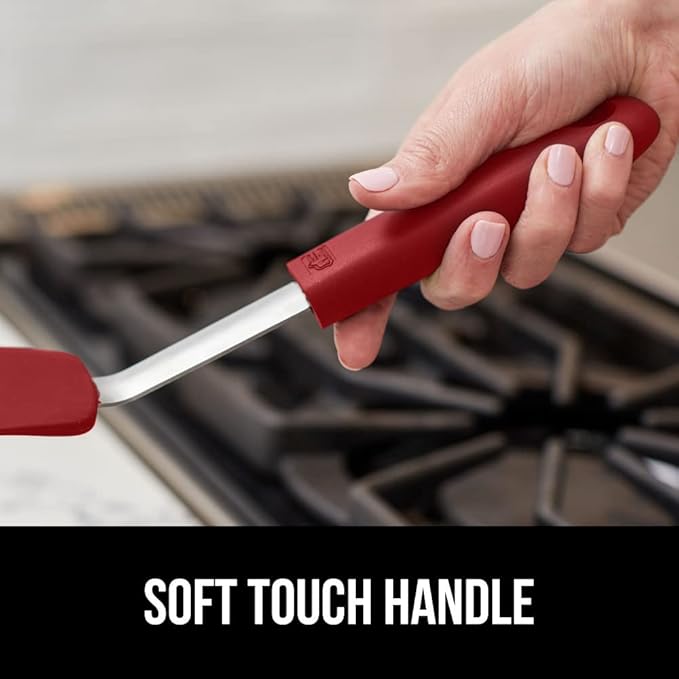GORILLA GRIP BPA-Free Silicone Spatula for Non Stick Frying Pan, 2 PK, Heat Resistant Flexible Head, Patented Soft Comfortable Handle, Non-Scratch Kitchen Turner, Flip Burgers, Pancakes, 11.6 in, Red