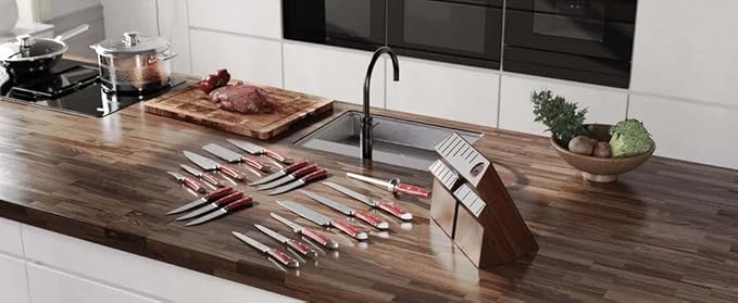 Dalstrong 18-Piece Gladiator Colossal Knife Block Set (Red Handles) — German High-Carbon Steel, Full-Tang, Hand-Sharpened — For Home Chefs, Wedding Registries & Serious Kitchens — Acacia Block, NSF