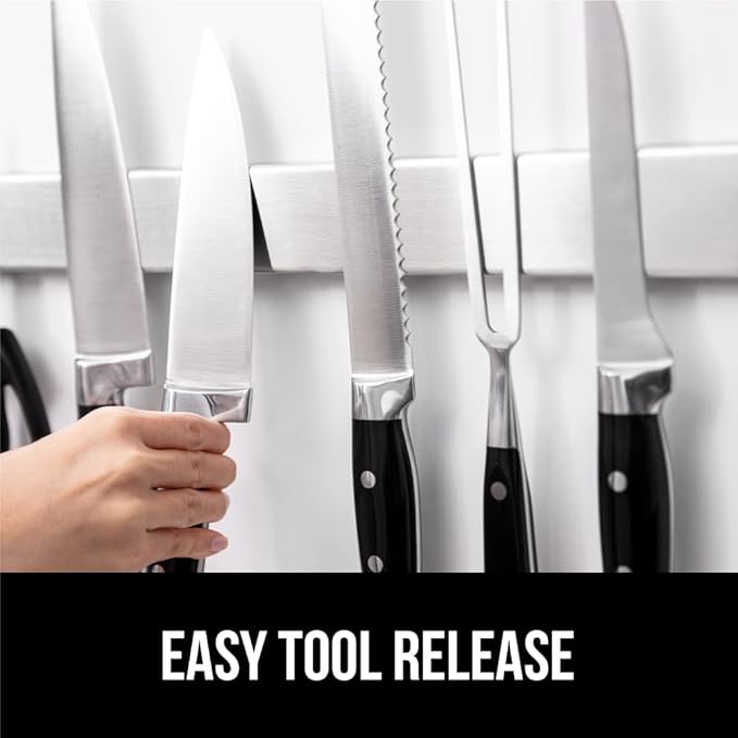 GORILLA GRIP 304 Stainless Steel Heavy Duty Magnetic Knife Holder, 16 Inch Strip, Secure Wall Mounted Bar for Knives, Tools, Holds Up to 6 lbs, Kitchen Organizer, Easy Installation, Screws Included