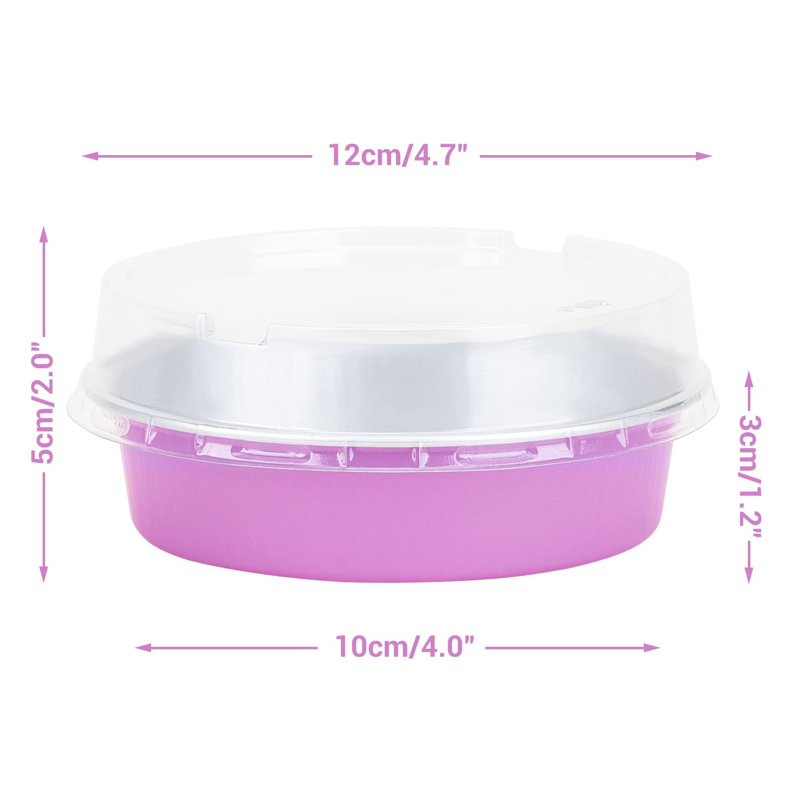 Beasea Disposable Mini Pans with Lids, 100 Pack 4” 8oz Light Pink Aluminum Baking Foil Tins Round Small Tart Container for Individual Cupcake Dessert Muffin Ramekin Cheesecake Quiche Oven Dishes