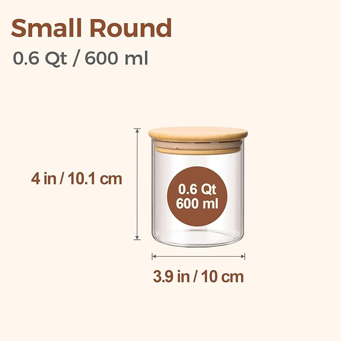 ComSaf Glass Storage Containers With Lids 0.6 Qt, 9 Pack Small Glass Jars