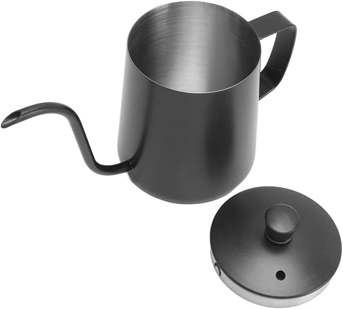 Pour Over Kettle, 12oz Stainless Steel Gooseneck Spout Pour Over Coffee Kettle, Long Narrow Drip Spout Coffee Tea Pots for Precision Pouring, Home Brewing, Camping (12oz, Black with Lid)