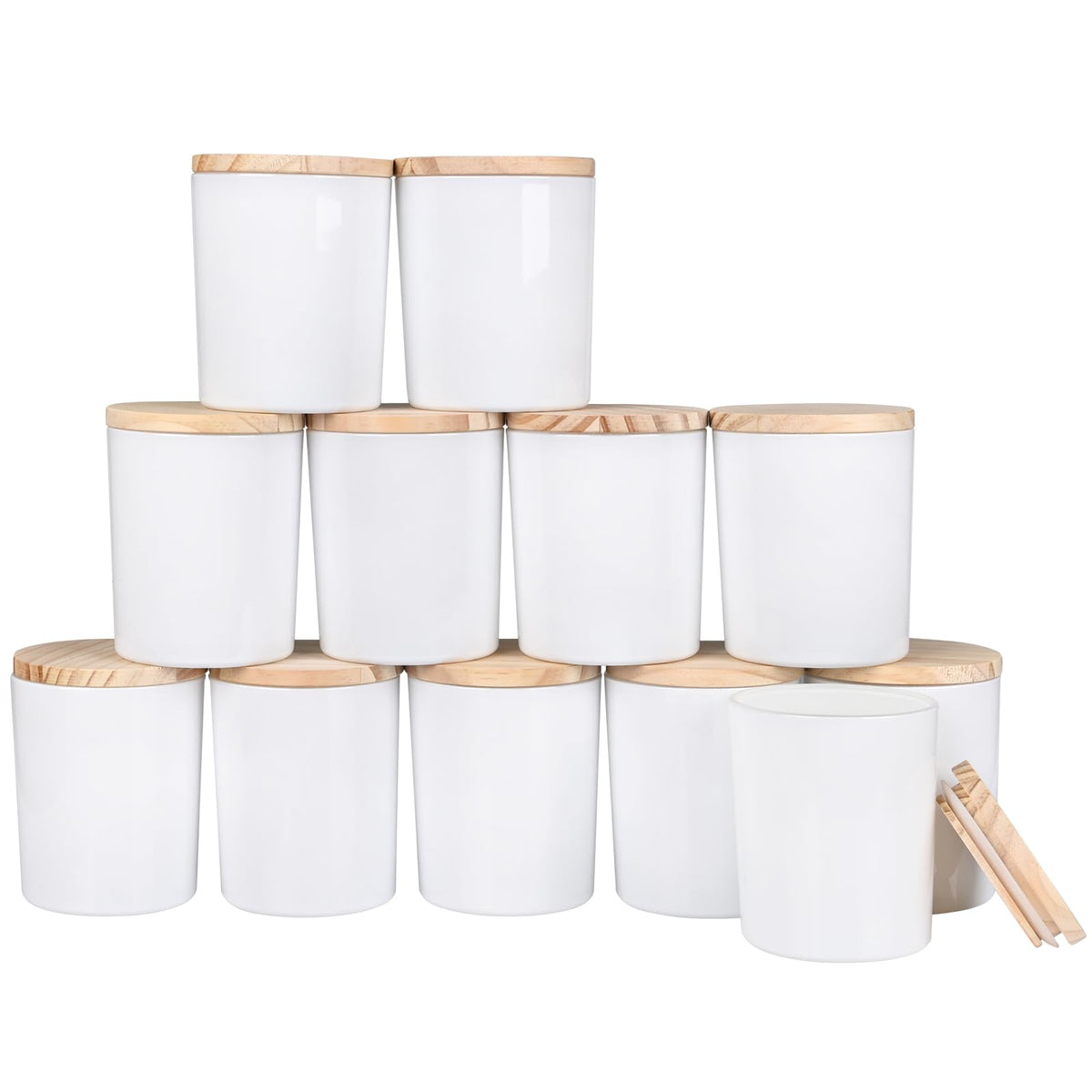 SHOWIN Thick Candle Jars for Making Candles 12 Pcs, 7 OZ Empty Jars with Wood Lids for Candle Making, Sample Container, Clear
