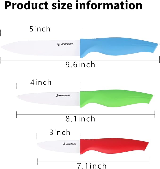 Magiware 6-Piece Ceramic Paring Knife Set with Sheaths-Sharp and Healthy (include 5 inch 4 inch 3 inch Utility Fruit Paring Knife)-color01,Red,win0529
