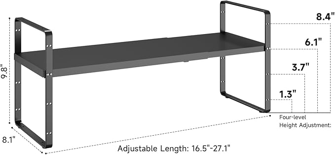 taiheis 16.5~27.1" Expandable Shelf，2Pack 8.1" Wide Adjustable Height Cabinet Shelves，Black