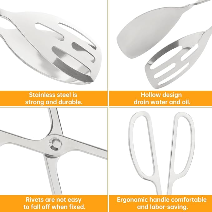 2 Pack Serving Tongs, Buffet Tongs for Kitchen Cooking, 10 Inch Stainless Steel Food Serving Tongs Bread Tongs with Scissor Handles for Salad, Cooking, Catering, Buffet(Silver)