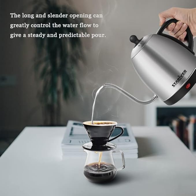 Stariver Gooseneck Electric Kettle, 1L Stainless Steel Pour Over Tea Pot