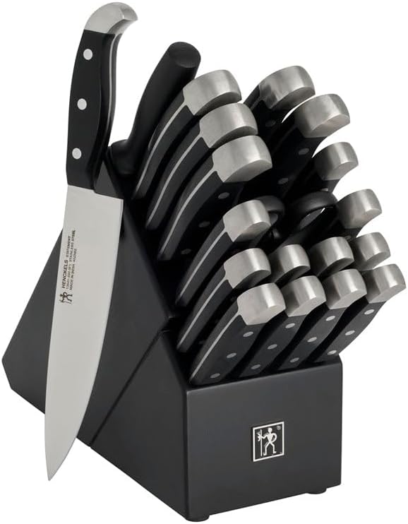 HENCKELS Premium Quality Statement 20-Piece Knife Set with Block and Knife Sharpener, Razor-Sharp, German Engineered Knife Informed by over 100 Years of Masterful Knife Making, Black Block