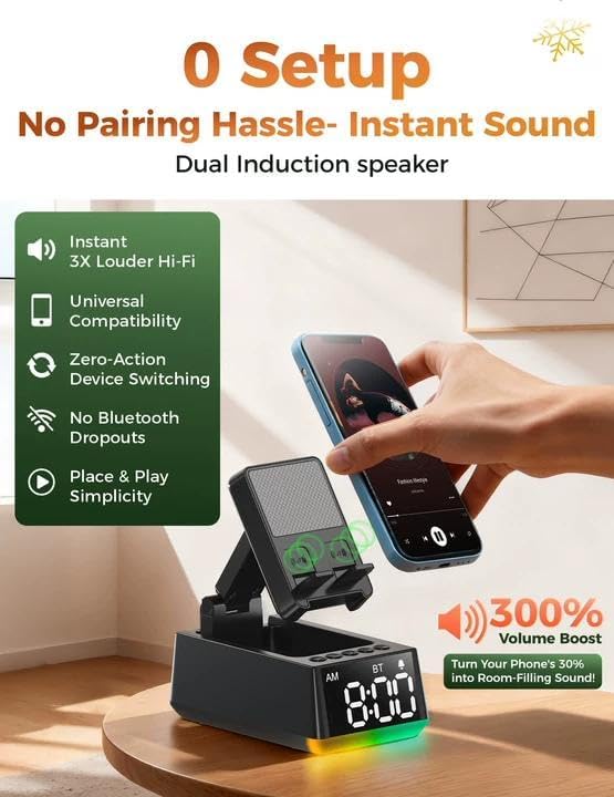 Bluetooth Speaker Birthday Gift for Men:Induction Cell Phone Stand Black