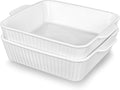 cikiciki 10" Square Ceramic Casserole Dish Set of 2-2.6 Qt Deep Baking Dishes with Handles for Oven, Lasagna Pan for Casseroles Cake Bread, Microwave Dishwasher Safe Bakeware Set, White