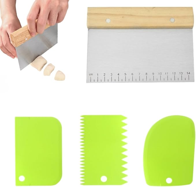 MocareHealth 4 PCS Bench Scraper, Scraper Food Tool,Dough Scraper and Pastry Cutter With Scale,Food Chopper Baking Supplies Kitchen Gadgets (Green)