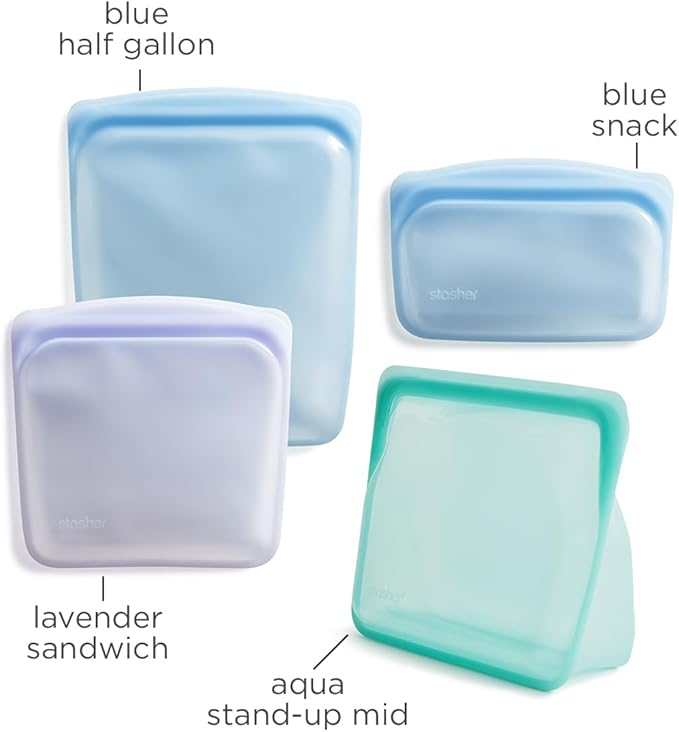 Stasher Premium Reusable Silicone Food Storage Bags, 4-Pack, Multicolor