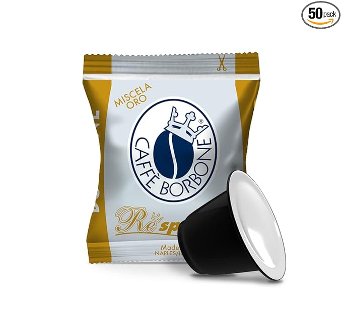 Caffè Borbone Miscela Oro Espresso Pods Compatible with Nespresso Original Machines, Dark Roast Gold Blend, 50 Count Espresso Coffee Pods