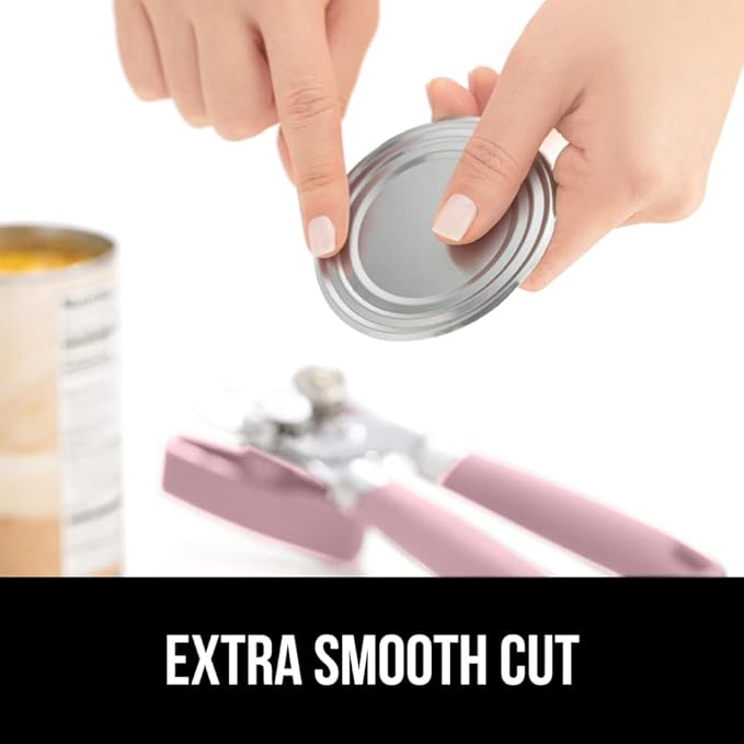 GORILLA GRIP Original Model Stainless Steel Smooth Edge Manual Can Opener and Bottle Openers, US Designed, Comfortable Handle, Oversized Handheld Turn Knob, Multifunctional Kitchen Tool, Pink