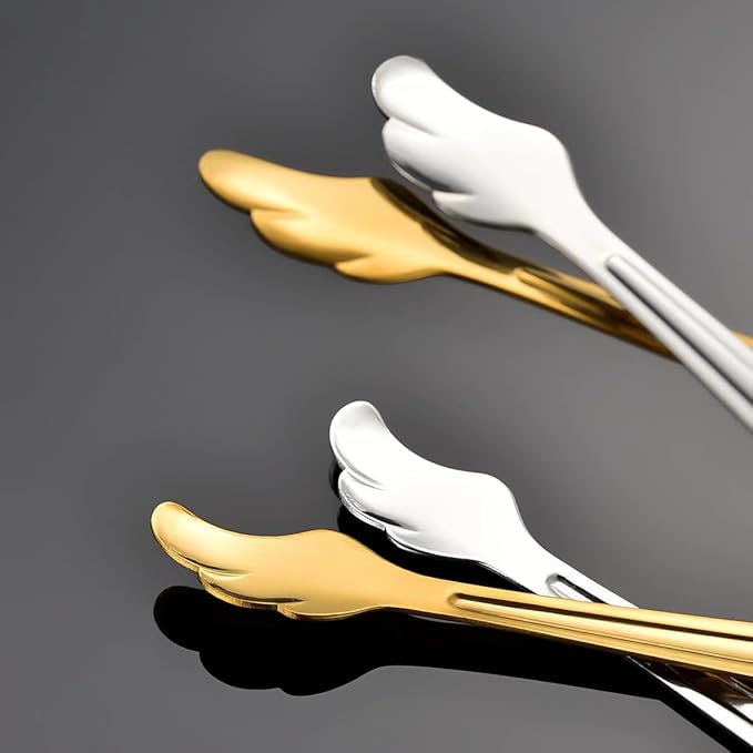 2 Pack Mini Tongs for Appetizer, 4.16 Inch Stainless Steel Ice Tongs Mini Sugar Tongs for Coffee Bar Tea Party Desserts Party Sugar and Ice Bucket(Gold)