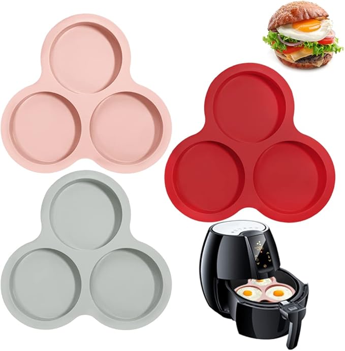 AIFUDA Nonstick Silicone Muffin Pans - 3 Cavity, 3 Pcs, Three Colors, Air Fryer Accessories for Fryers Above 6QT