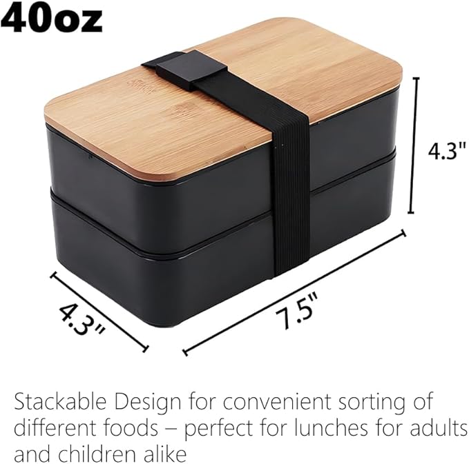L-WASH Bento Box Adult Lunch Box Set with Bamboo Lid, Compartments, Divider, Insulated Bag, Utensils, Bento Lunch Box, Microwavable - Japanese Style Lunchbox