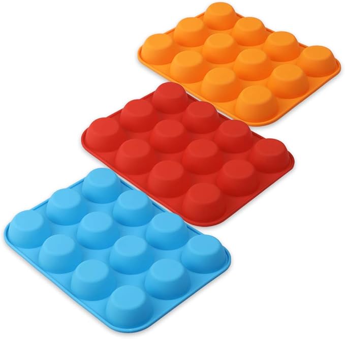 Cozihom Silicone Muffin Pan, Cupcake Pan, 12 Cups, Food Grade Egg Muffin Baking Silicone Molds, Non-stick, 3 Pcs