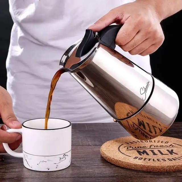 Solazzia Espresso Maker 6 Cup Moka Pot Stainless Steel Percolator coffee pot, Compatible with Gas, Electric, Ceramic, and Induction stovetops(10 fl oz/300 ml)