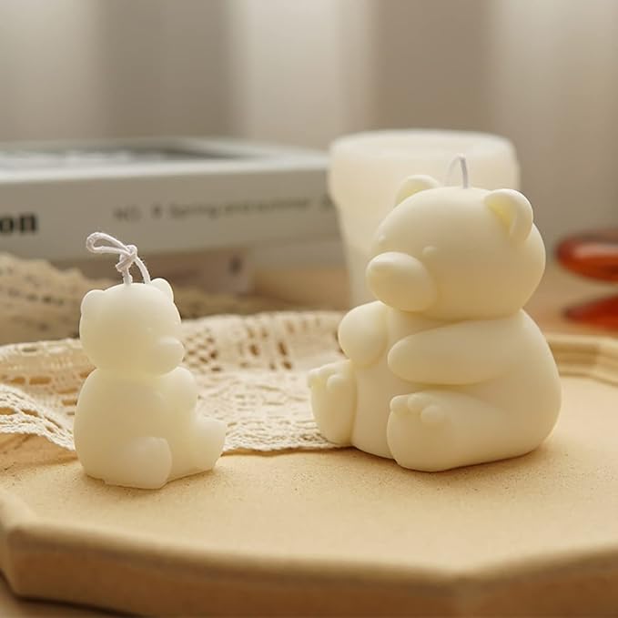 ESEDAGE 2 Pack Cute Bear Scented Candle Mold Silicone for Home Decoration, Resin, Cartoon, and Clay