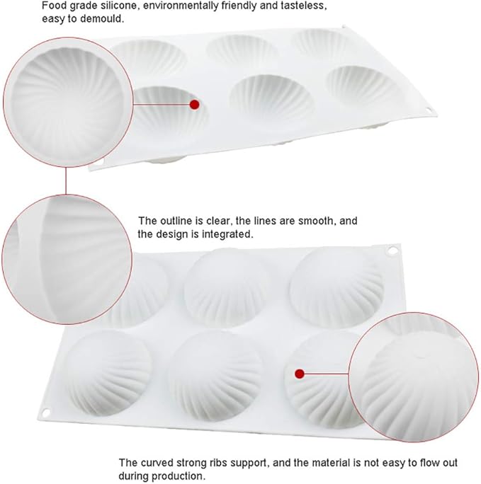 OCPO Kitchen 3D Spiral Silicone Mold for Baking Mousse Cake, 6 Cavities