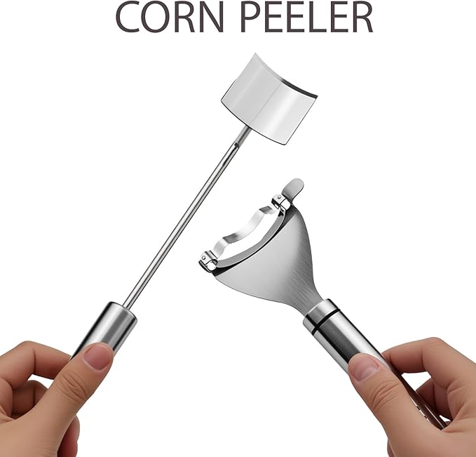 2 Pack Stainless Steel Corn Peeler & Corn Stripper Tool Set – Corn on the Cob Stripper Tool, Corn Cob Stripper Tool for Raw & Cooked Corn, Ergonomic Handle, Easy to Clean