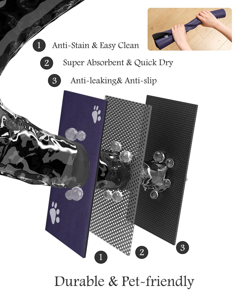 Pet Feeding Mat-Absorbent Dog Mat for Food and Water Bowl-No Stains Quick Dry Water Dispenser Mat-Dog Accessories Pet Supplies-Bowl for Messy Drinkers（Navy,23"x34"