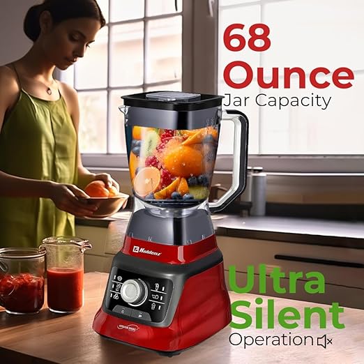 Koblenz Bob Countertop Blender, 1400W, 68 oz, Black/Red, LKM-9608