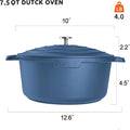INSETFY Large Dutch Oven Pot with Lid-7.5QT Cast Aluminum Oven Pot with Two Handles Lightweight for Bread Baking Braising and Roasting(Blue)