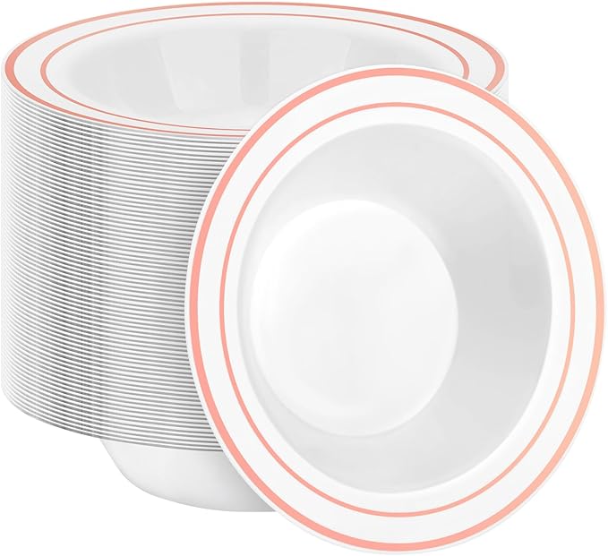 BESTSTAR 100 Pack Disposable Soup Bowls with Rose Gold Rim