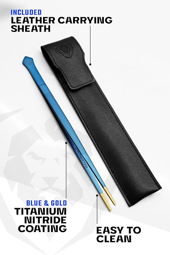 DALSTRONG Chef Tweezers Professional Kitchen Tongs-10" high-precision Tweezer Tongs for Cooking - Stainless Steel Blue w/vTitanium Coating-BBQ, Plating, Multi-use