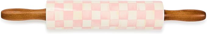 MACKENZIE-CHILDS Ceramic Rolling Pin, Pink-and-White Rosy Check